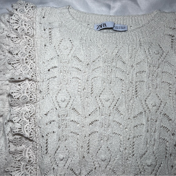 Zara Cream Lace Ruffle Blouse Medium Coquette Preppy - Picture 12 of 16